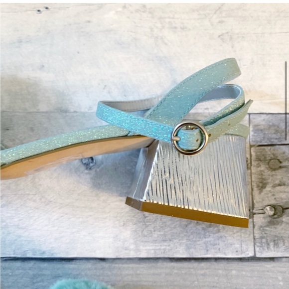 ASOS - Blue Glitter Saucy PomPom Block Heels 6 - Picture 5 of 15